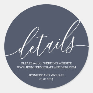 Trouwdetails in moderne Navy-blauw signatuurstijl Ronde Sticker