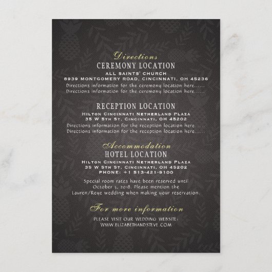 Trouwdetails Informatie Gouden Ananas Koppel Informatiekaartje (Achterkant)