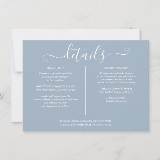 Trouwdetails Informatie in Stofblauw Kaart (Voorkant)