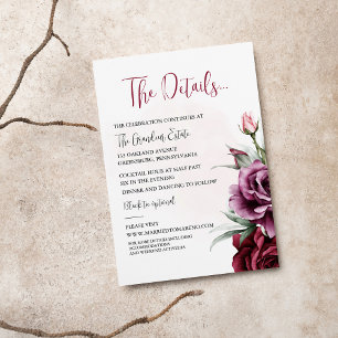 Trouwdetails kaart met bloemmotief en burgundy gro