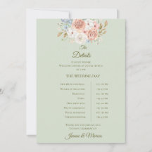 Trouwdetails kaart saliegroen bloemendecor tuin