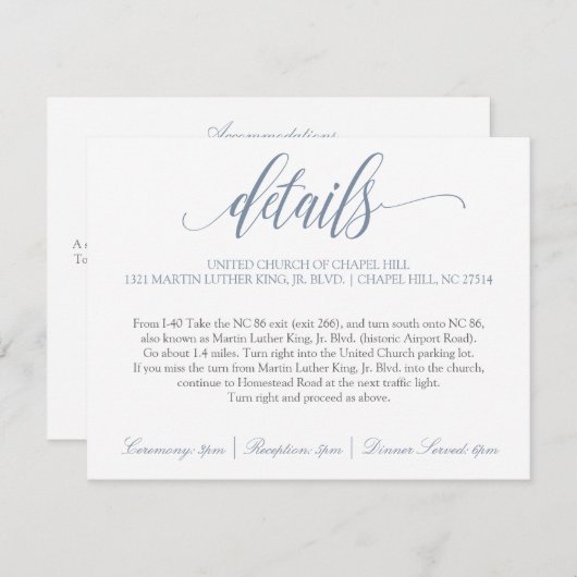 Trouwdetails | Luxe Calligrafie (Stofblauw) Informatiekaartje (Voorkant / Achterkant)