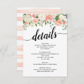 Trouwdetails met perzik- en blosbloemen informatiekaartje (Voorkant / Achterkant)