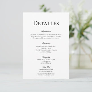 Trouwdetails Minimalistisch in het Spaans Informatiekaartje