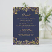 Trouwdetails Navy Blue Faux Gold Informatiekaartje (Staand voorkant)