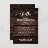 Trouwdetails, rustiek donker houten thema informatiekaartje (Voorkant / Achterkant)