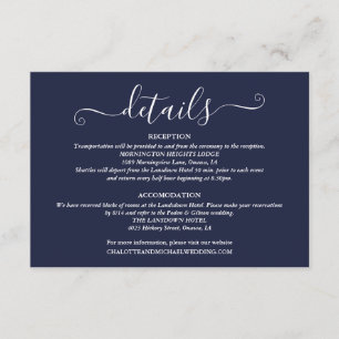 Trouwdetails Spring Lights Script Navy Blue Informatiekaartje