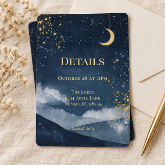 Trouwdetailskaart Navy Goud Celestial Maan Kaart