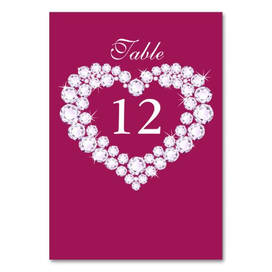 Trouwdiamant hart roze tafel nummers kaart (Voorkant)