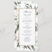 Trouwdiner menu groen blad goud lijst elegant (Voorkant / Achterkant)