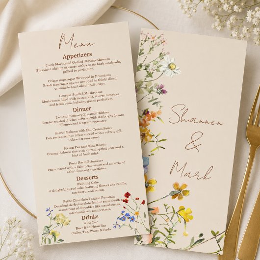 Trouwdiner Menu voor Wilde Bloementuin