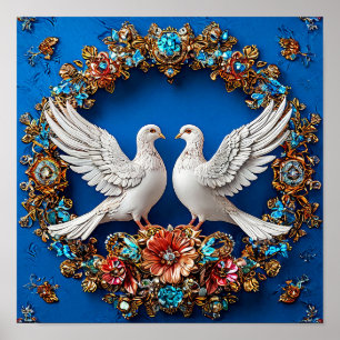 Trouwduiven Liefdessymbool Bloemrijke Romance 💍🕊 Poster