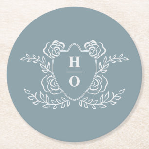 Trouwe Crest Bloemige Monogram Bruiloft Ronde Kartonnen Onderzetter