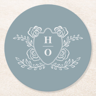 Trouwe Crest Bloemige Monogram Bruiloft Ronde Kartonnen Onderzetter