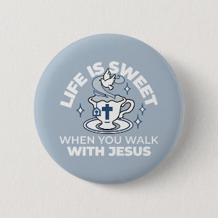Trouwe Levende Kunst - Teacup met Kruis en Duif Ronde Button 5,7 Cm