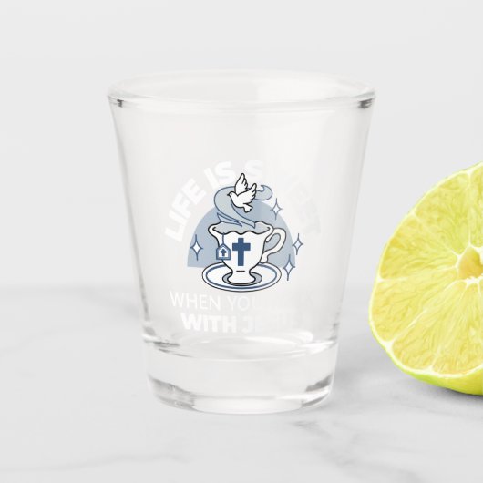 Trouwe Levende Kunst - Teacup met Kruis en Duif Shot Glas (Voorkant)