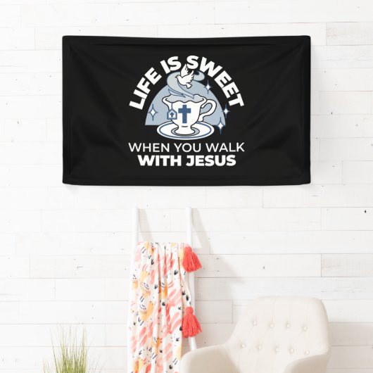 Trouwe Levende Kunst - Teacup met Kruis en Duif Spandoek (Insitu)