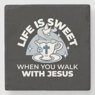 Trouwe Levende Kunst - Teacup met Kruis en Duif Stenen Onderzetter