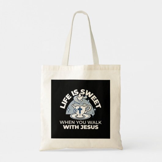 Trouwe Levende Kunst - Teacup met Kruis en Duif Tote Bag (Achterkant)