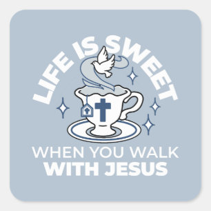 Trouwe Levende Kunst - Teacup met Kruis en Duif Vierkante Sticker