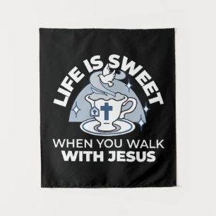 Trouwe Levende Kunst - Teacup met Kruis en Duif Wandkleed