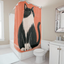 Trouwe Minimalistische Tuxedo Kat op Oranje