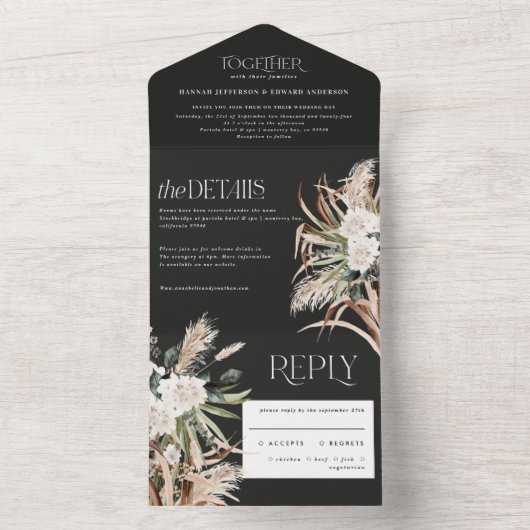 trouwe pampas eucalyptus bruiloft all in one uitnodiging (Binnen)