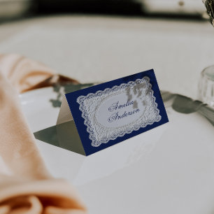 Trouwe plaatskaarten van vintage marineblauw kant kaart