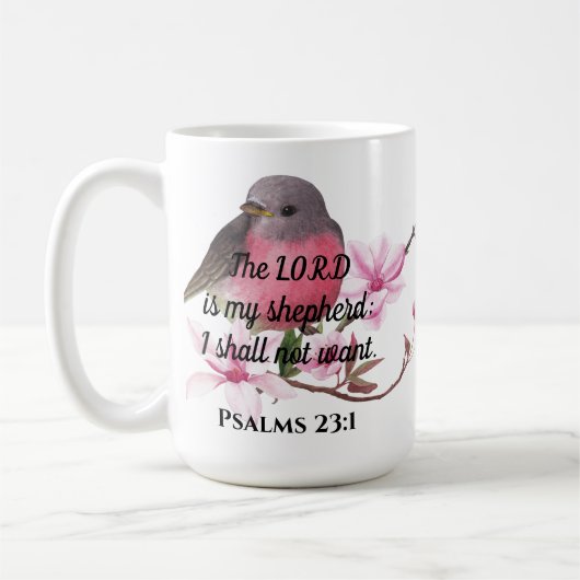 Trouwe Sereniteit: Psalmen 23:1 Vogel Mok (Links)