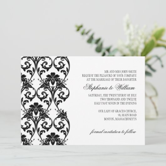 Trouwe uitnodiging met zwarte kant (Staand voorkant)