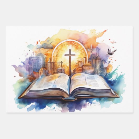 Trouwe Waterverf: Kruis en Bijbelse Eenheid Inpakpapier Vel (Voorkant)