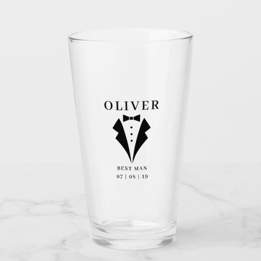 Trouwen BESTE MAN Tuxedo Gepersonaliseerde naam Pi Glas (Voorkant)