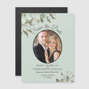 Trouwen Bewaar de datum Foto & Greenery Mint Magnetische Uitnodiging
