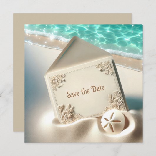 Trouwen Bewaar De Datum In Strandzand Save The Date (Voorkant / Achterkant)