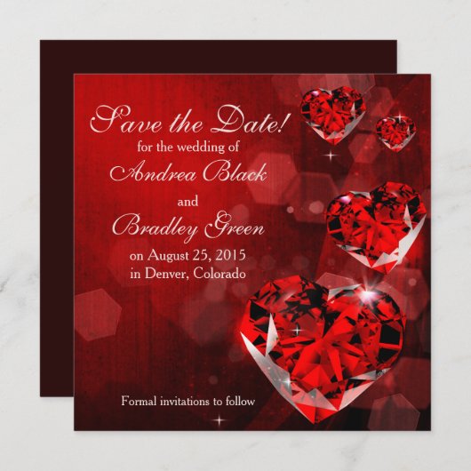 Trouwen Bewaar de datum | Red Diamond Heart Save The Date (Voorkant / Achterkant)