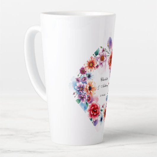 Trouwen Creatieve Bloemen Namen van Paar & Datum Latte Mok (Linkerhoek)