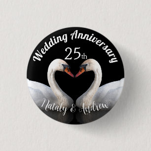Trouwen Jubileum twee zwanen Zwart Ronde Button 3,2 Cm