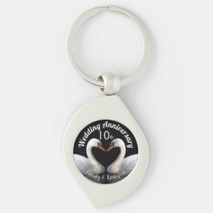 Trouwen Jubileum twee zwanen Zwart Sleutelhanger