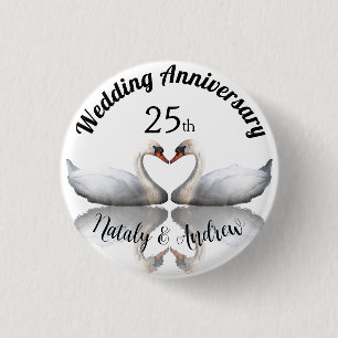 Trouwen Jubileum zwaan paar wit Ronde Button 3,2 Cm
