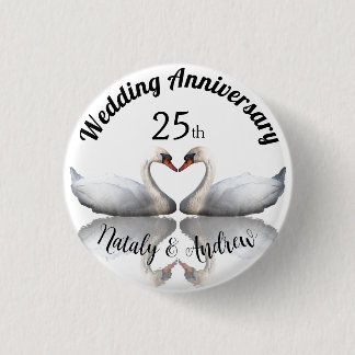 Trouwen Jubileum zwaan paar wit Ronde Button 3,2 Cm