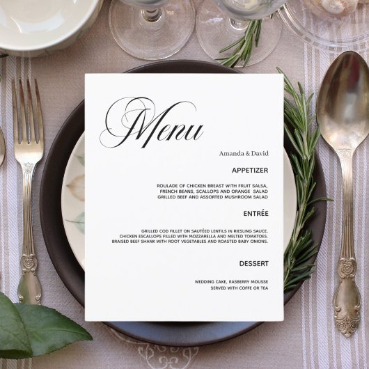 Trouwen klassieke diner kaart