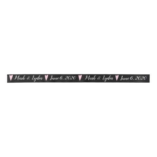 Trouwen Logo Roze Hart Paren Naam Datum gunst Lint (Voorkant)