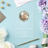 Trouwen met een kind groene foto bruiloft acryl uitnodigingen (Insitu (Huwelijk))