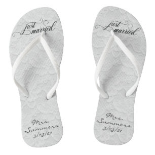 Trouwen Net Getrouwd Witte Kant Gepersonaliseerde  Teenslippers