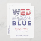 Trouwen op 4 juli met rood, wit en blauw aankondigingskaart (Voorkant / Achterkant)