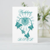 Trouwen RSVP Blauwgroen gekleurde vlinders hart (Staand voorkant)