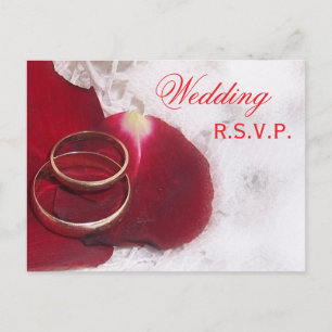 Trouwen RSVP Briefkaart gouden ringen Roos bloembl