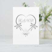 Trouwen RSVP Kaart Zilveren Libellen Hart (Staand voorkant)
