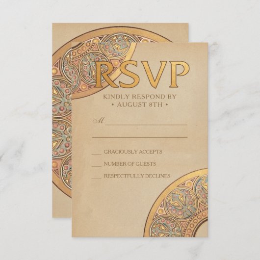 Trouwen RSVP Kaarten | Gold Nouveau Deco (Voorkant / Achterkant)