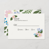 Trouwen RSVP Kaarten Roze Bloem (Voorkant / Achterkant)